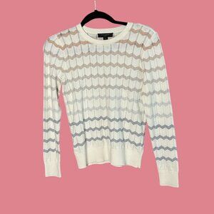 Ann Taylor Sweater Winter White Chevron Shimmer Stripe Crewneck Size Small P
